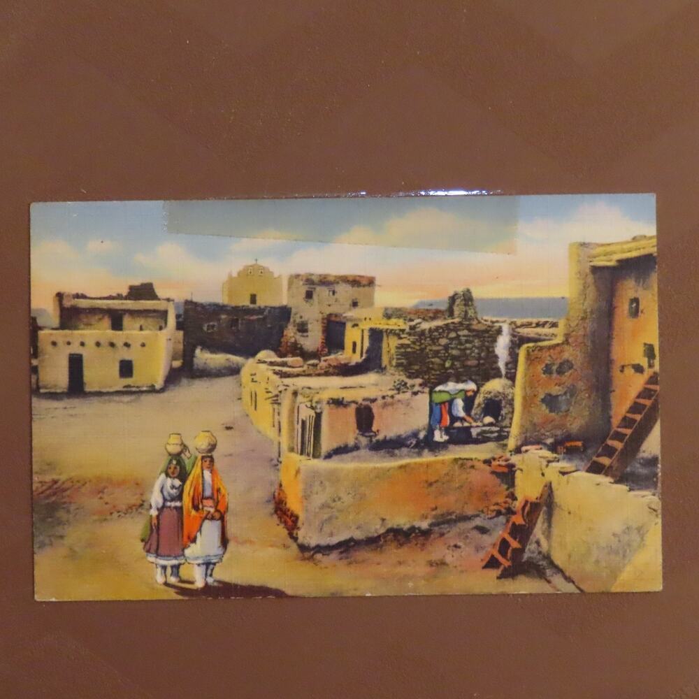 Laguna Indian Pueblo NM New Mexico Linen VTG Postcard 1942 1 .01 Cent Stamp